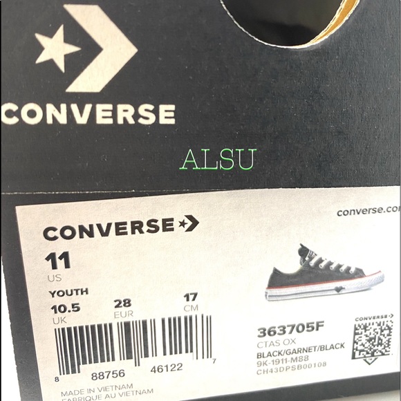 Converse Ctas Low Top Canvas Garnet Black Casual Sneakers Kid’s Size 363705F - Picture 10 of 10